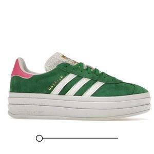 Green and pink adidas gazelles